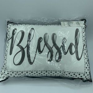 Blessed Throw Pillow Black Striped Polka Dots